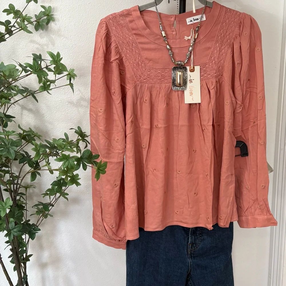 In Bloom Terracotta boho Embroidered Blouse net - Picture 2 of 6